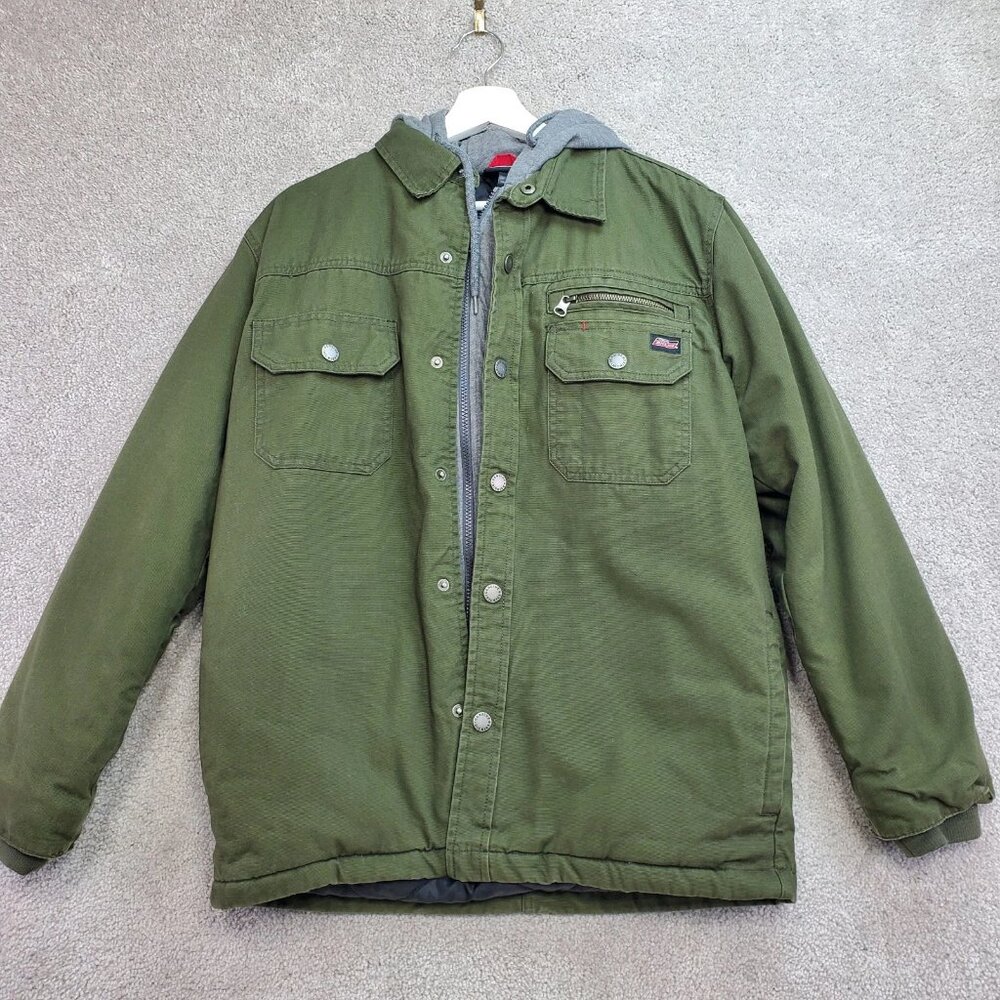 Genuine Dickies Jacket Mens Small Green Cotton Lined Workwear Snap Front FLAW